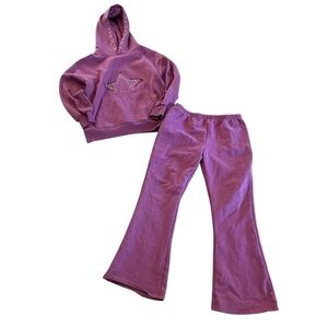 Paisley Lane 2-Piece Hoodie Sweatshirt & Flare Pants Set Size 12 Pink Mauve Star